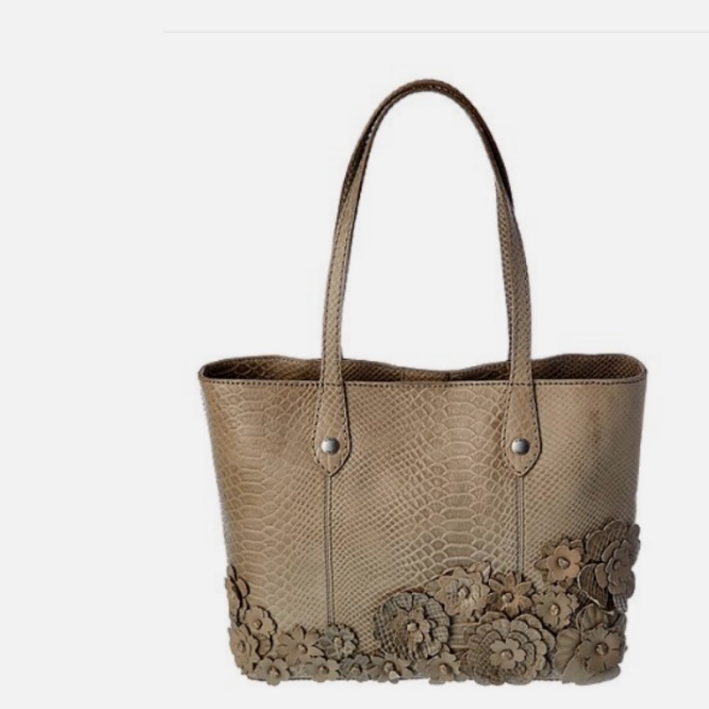 Frye Tan Floral snake Embossed Melissa leather tote New!!